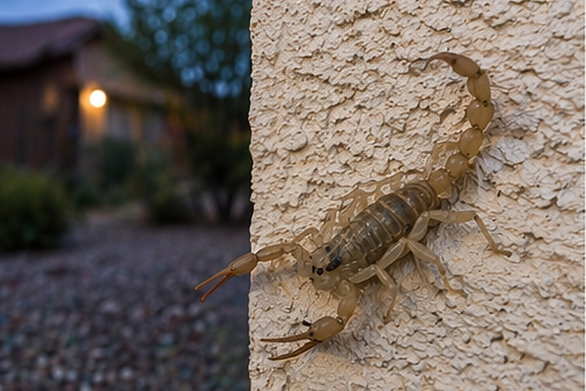 Escorpión de corteza en muro exterior de casa en Arizona