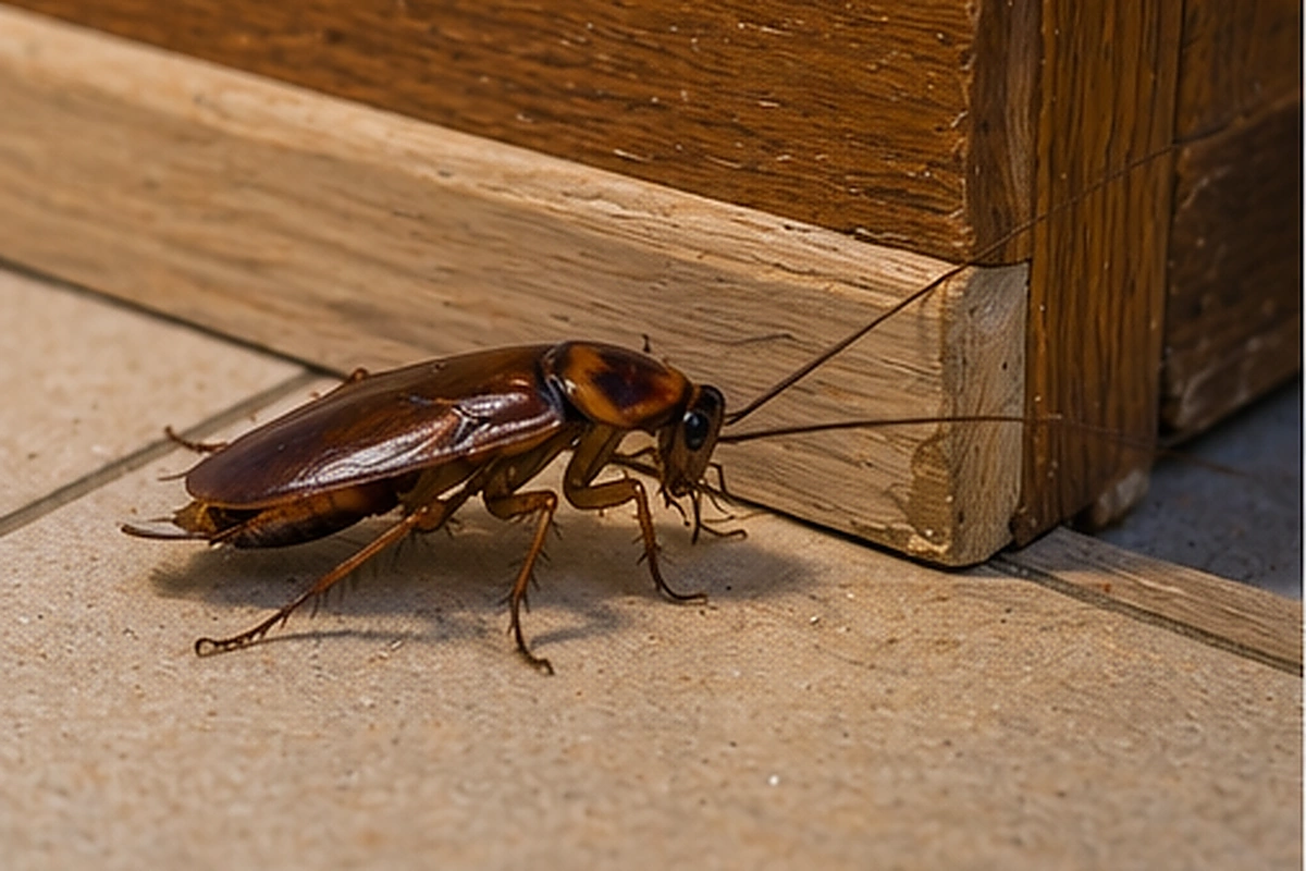Cucaracha junto a zoclo interior en vivienda